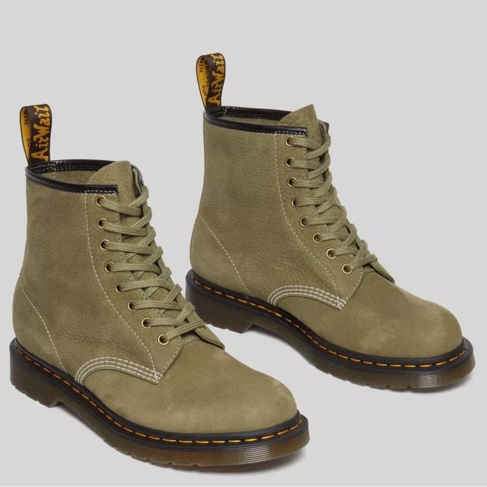 Men's Dr. Martens 1460 Tum Nubuck Leather Lace Up Boots, Sizes Mu Olive Size 14 - Picture 4 of 10